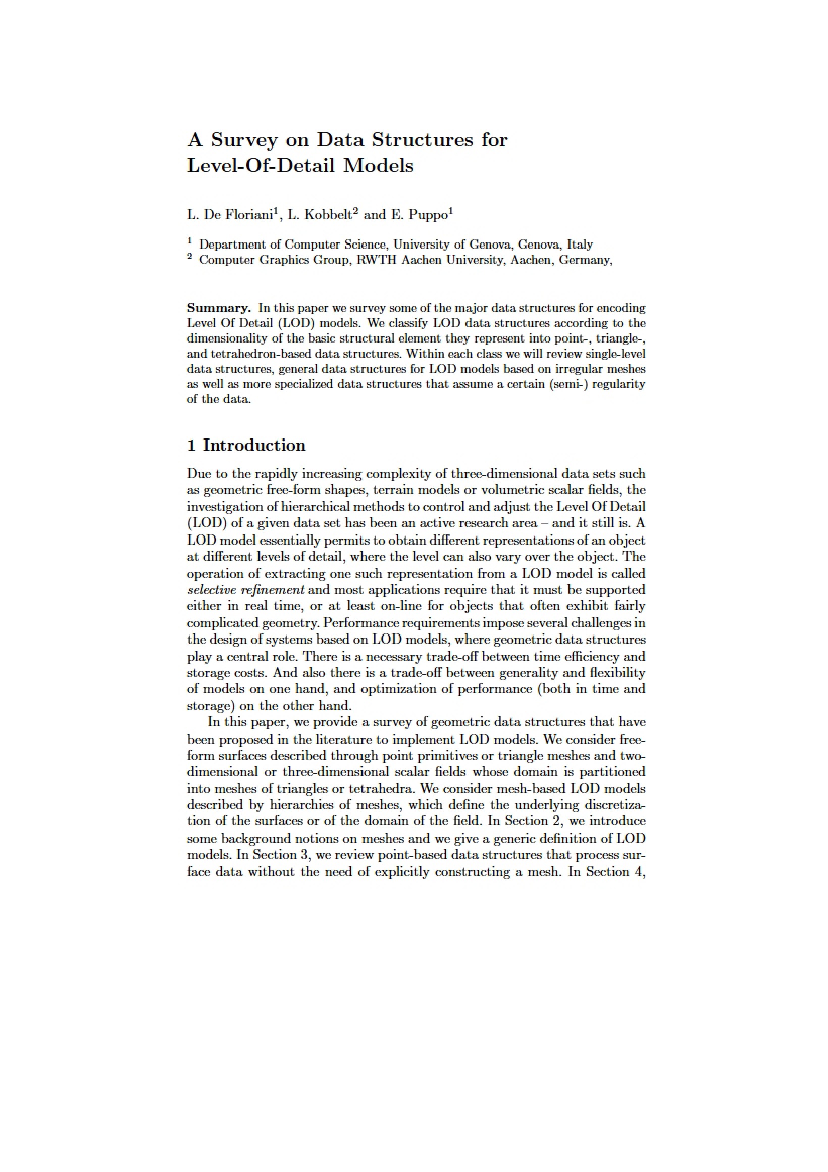 Level-Of-Detail Models Data Structure Survey