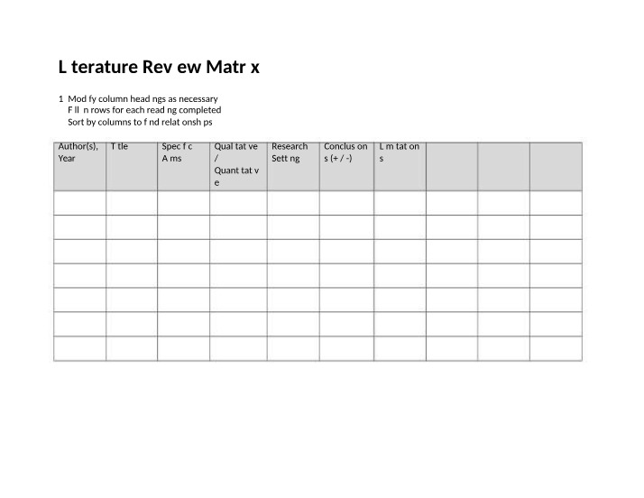 Matrix for Literature Review