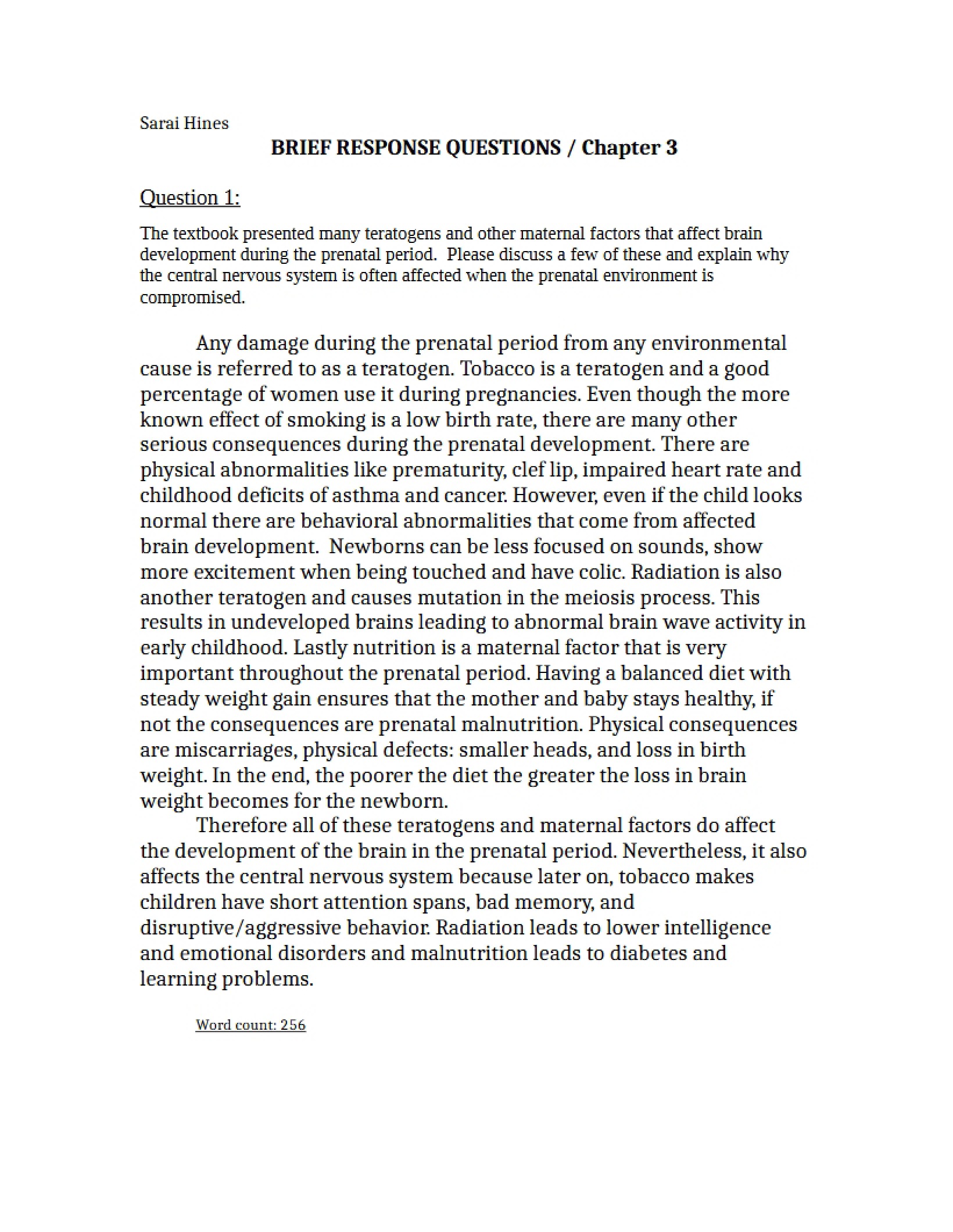 Chapter Three Response Questions