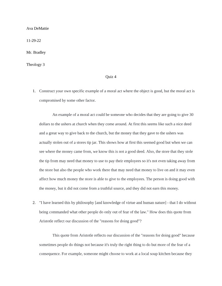 Moral Acts and the Importance of Objectivity