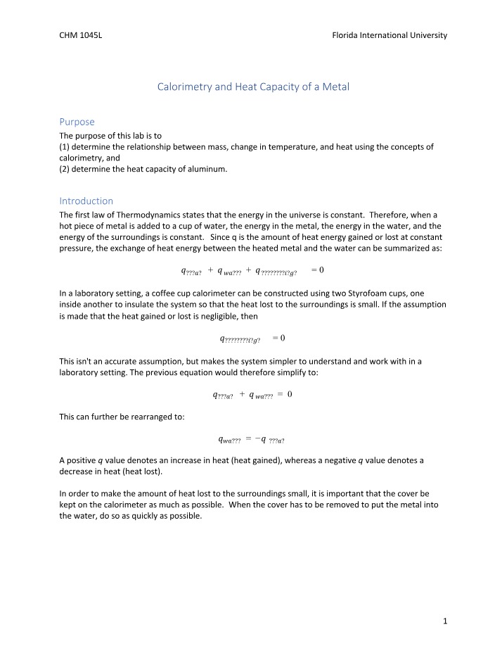 Calorimetry and Heat Capacity of Aluminum