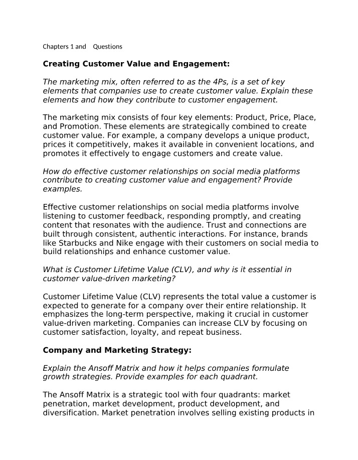 Creating Customer Value and Elements of Marketing