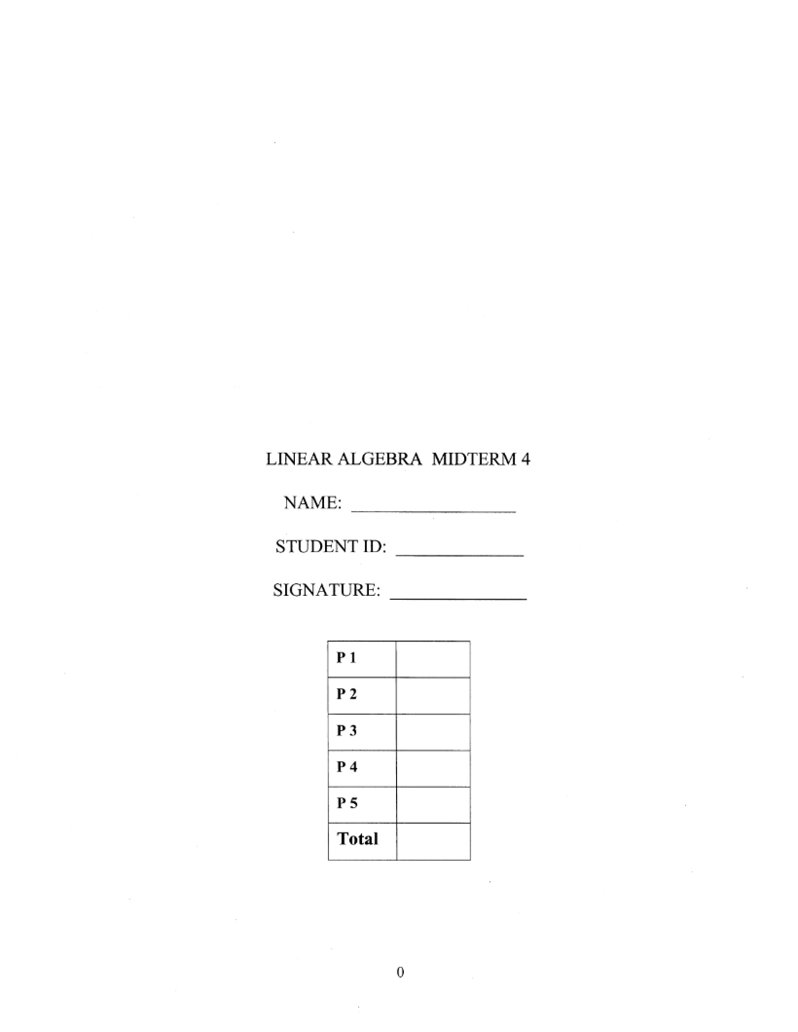 Fourth Midterm Linear Algebra