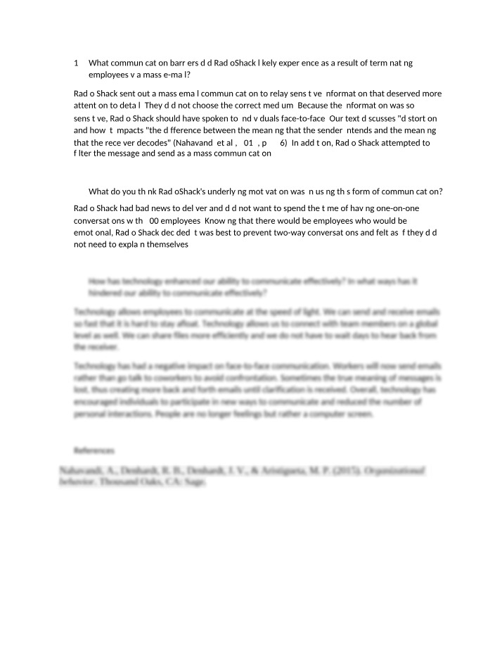 Communication Barriers in RadioShack Terminations