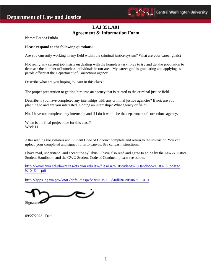 Syllabus Agreement Form - LAJ 351