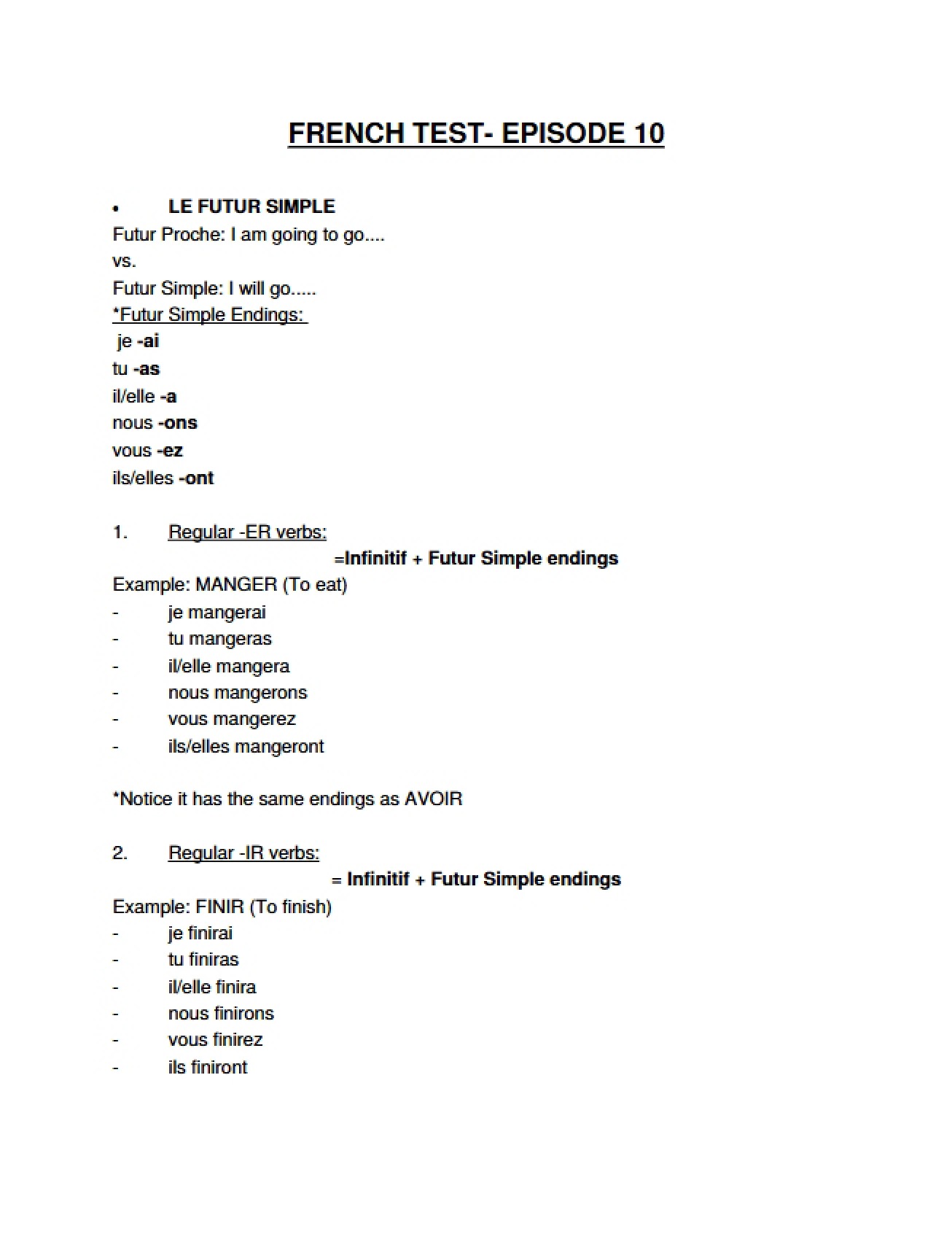 General Examination for Second Semester French
