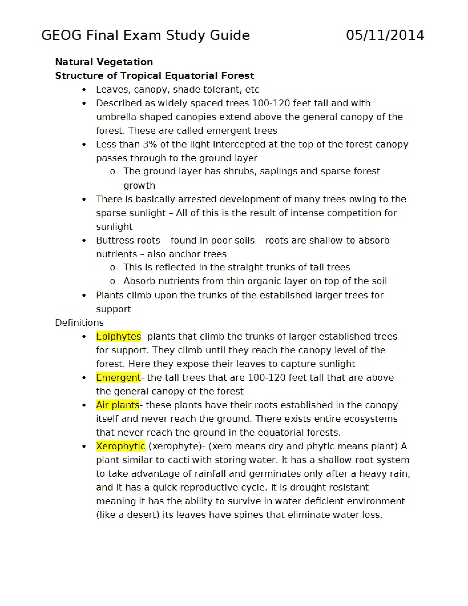 Guide for Final Exam Study