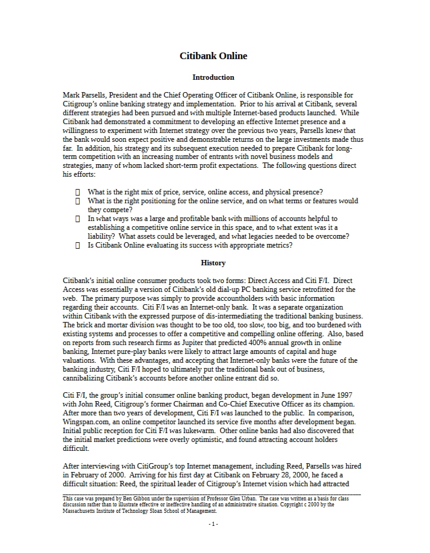 Online Citibank Case