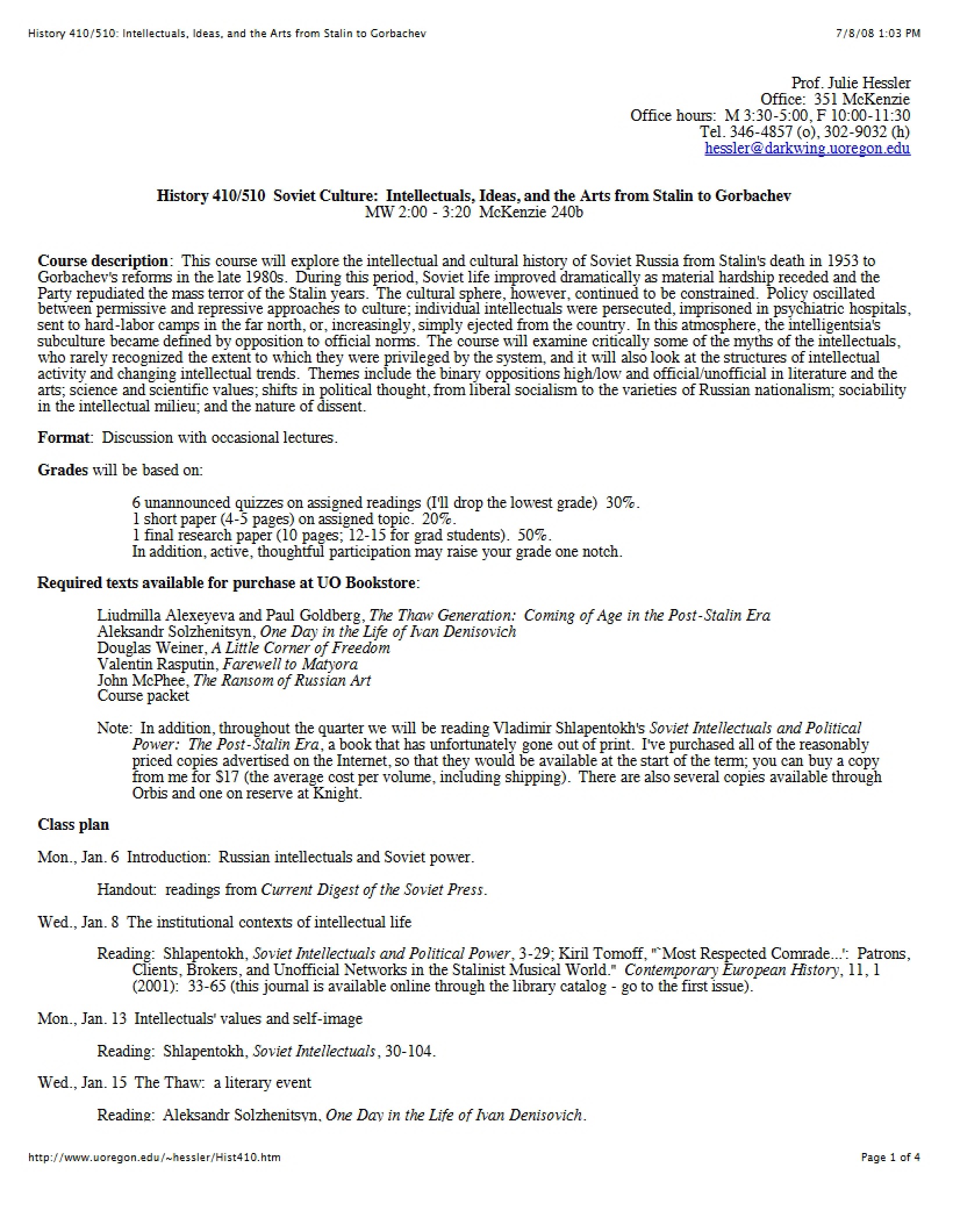 Course Outline for Vets Oral History