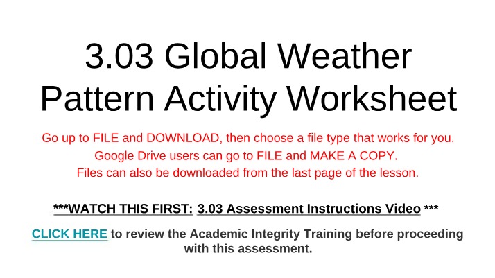 Global Weather Pattern Activity Worksheet (3.03)