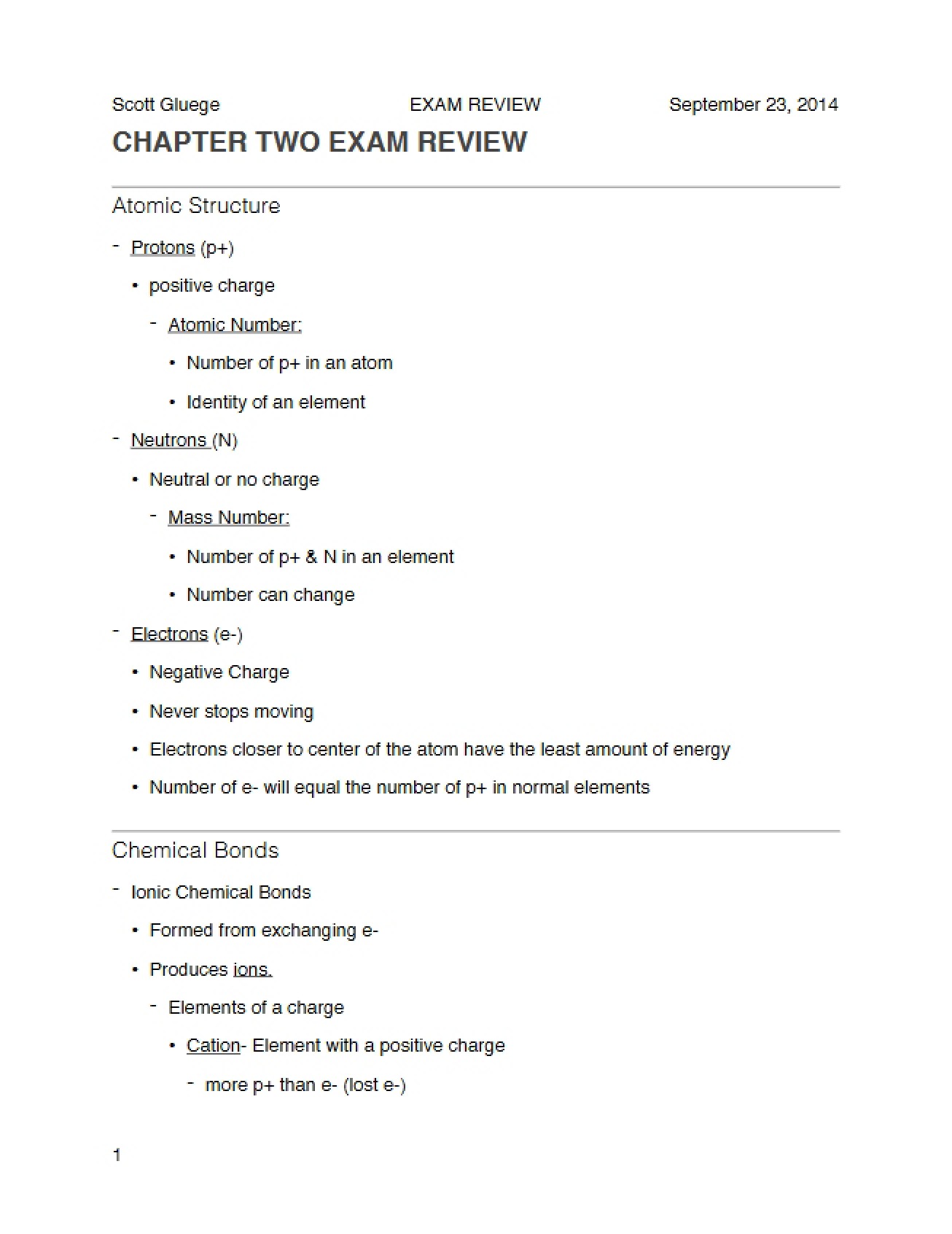Exam Review for Chapter 2 of an Introduction to Biological Principles I Course