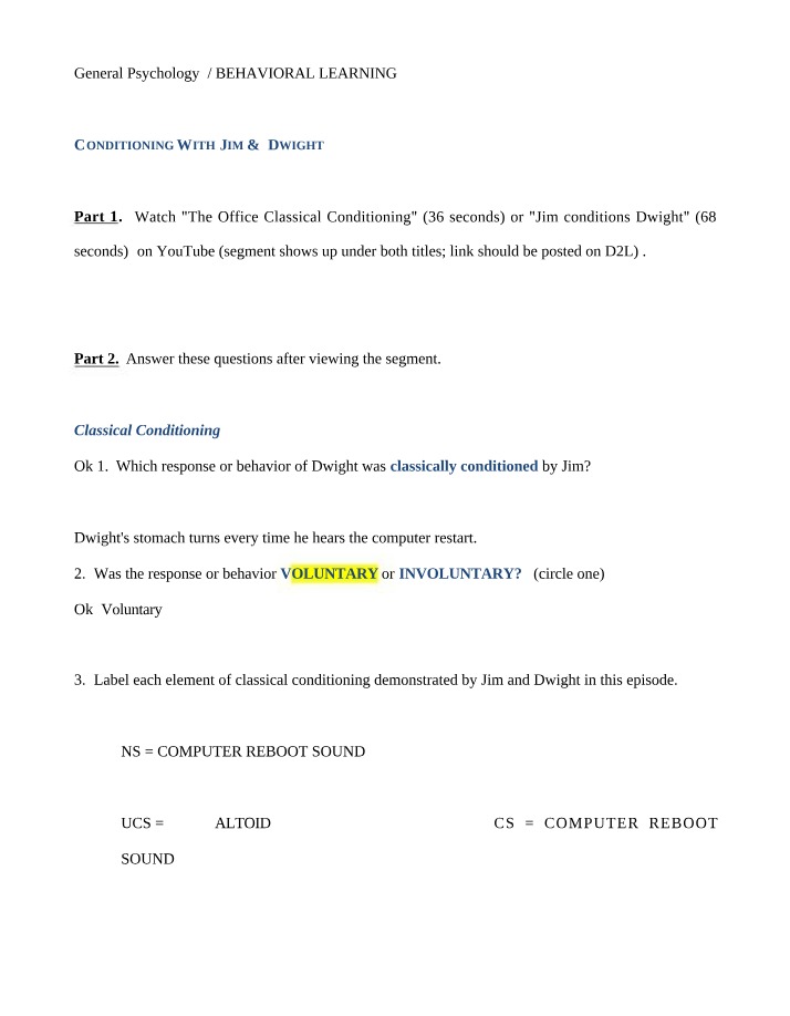 Behavioral Learning - Conditioning in General Psychology