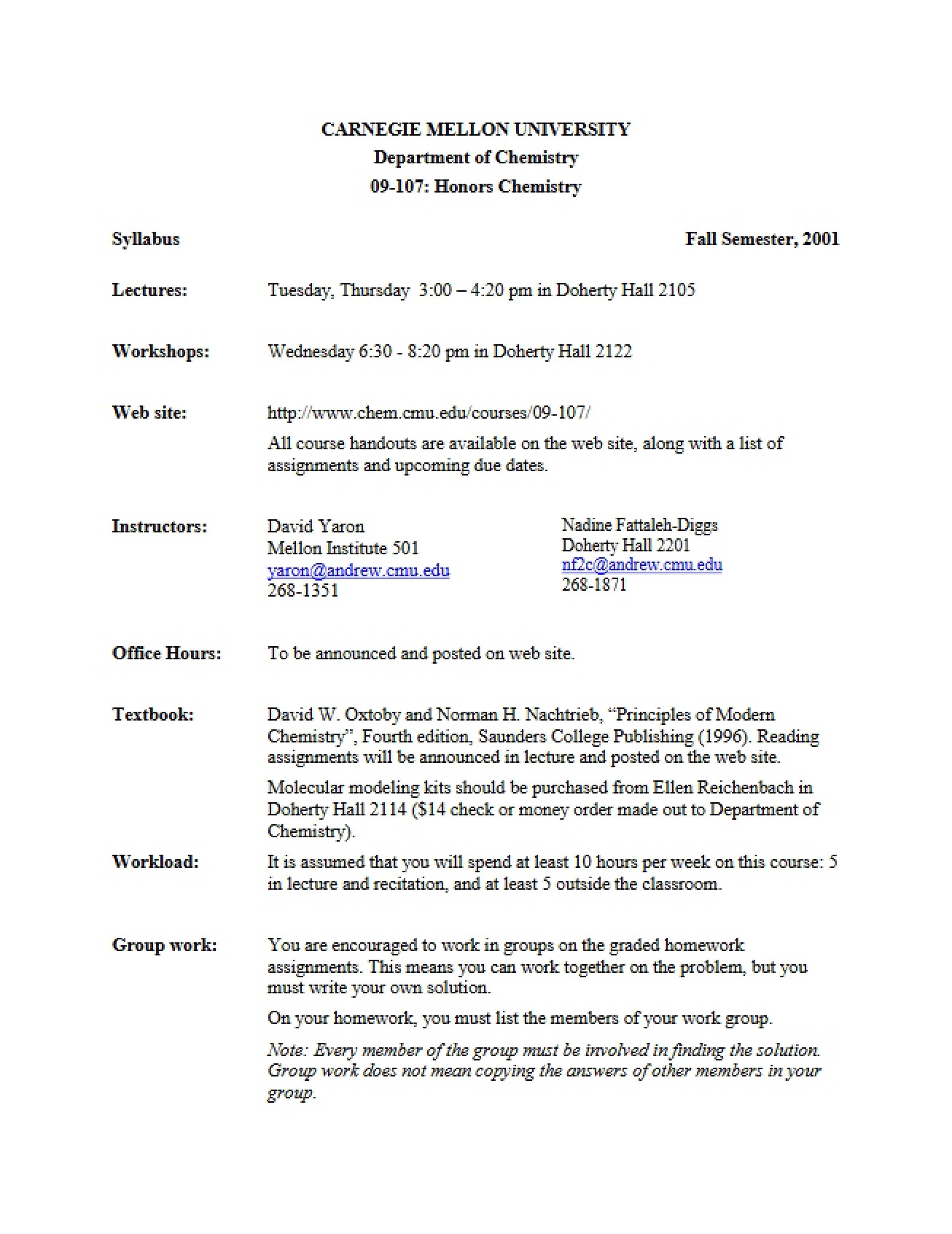Honors Chemistry Syllabus