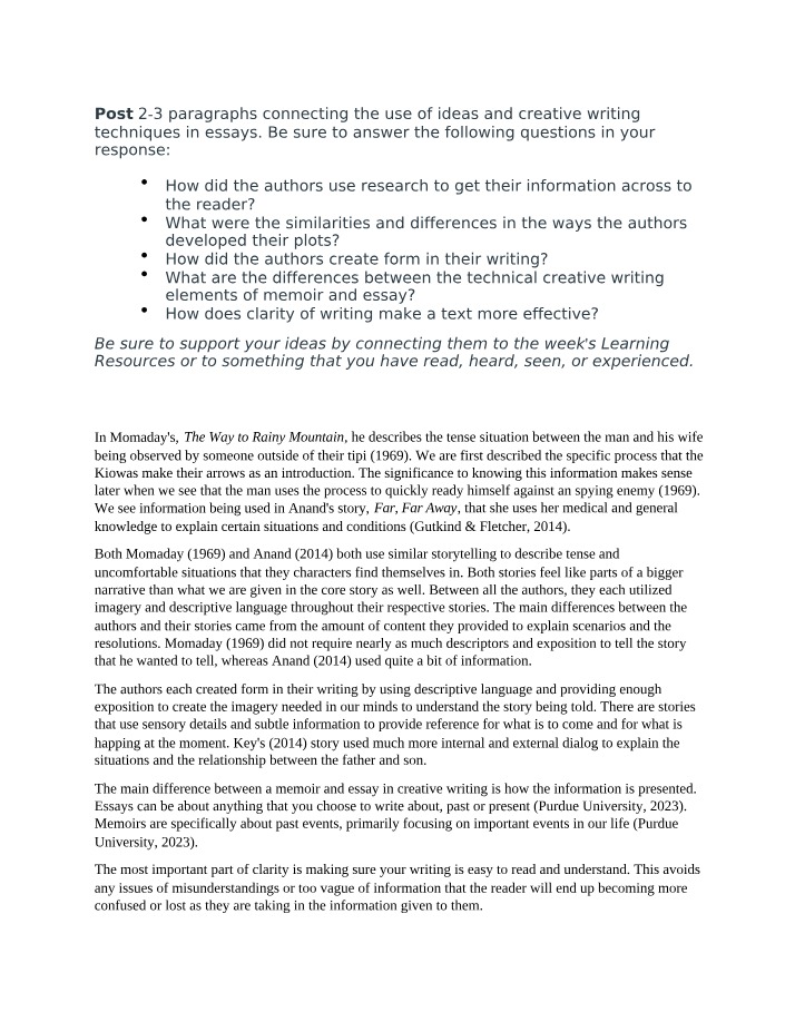 Creative Writing Techniques and Ideas in Essays