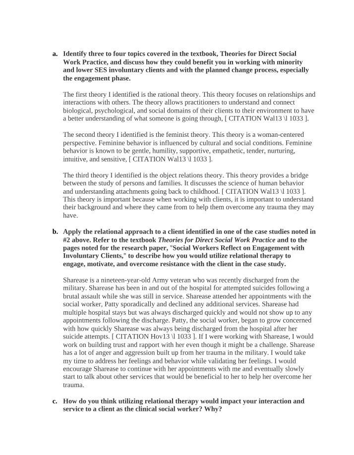 Direct Social Work Practice - Theory Application and Analysis