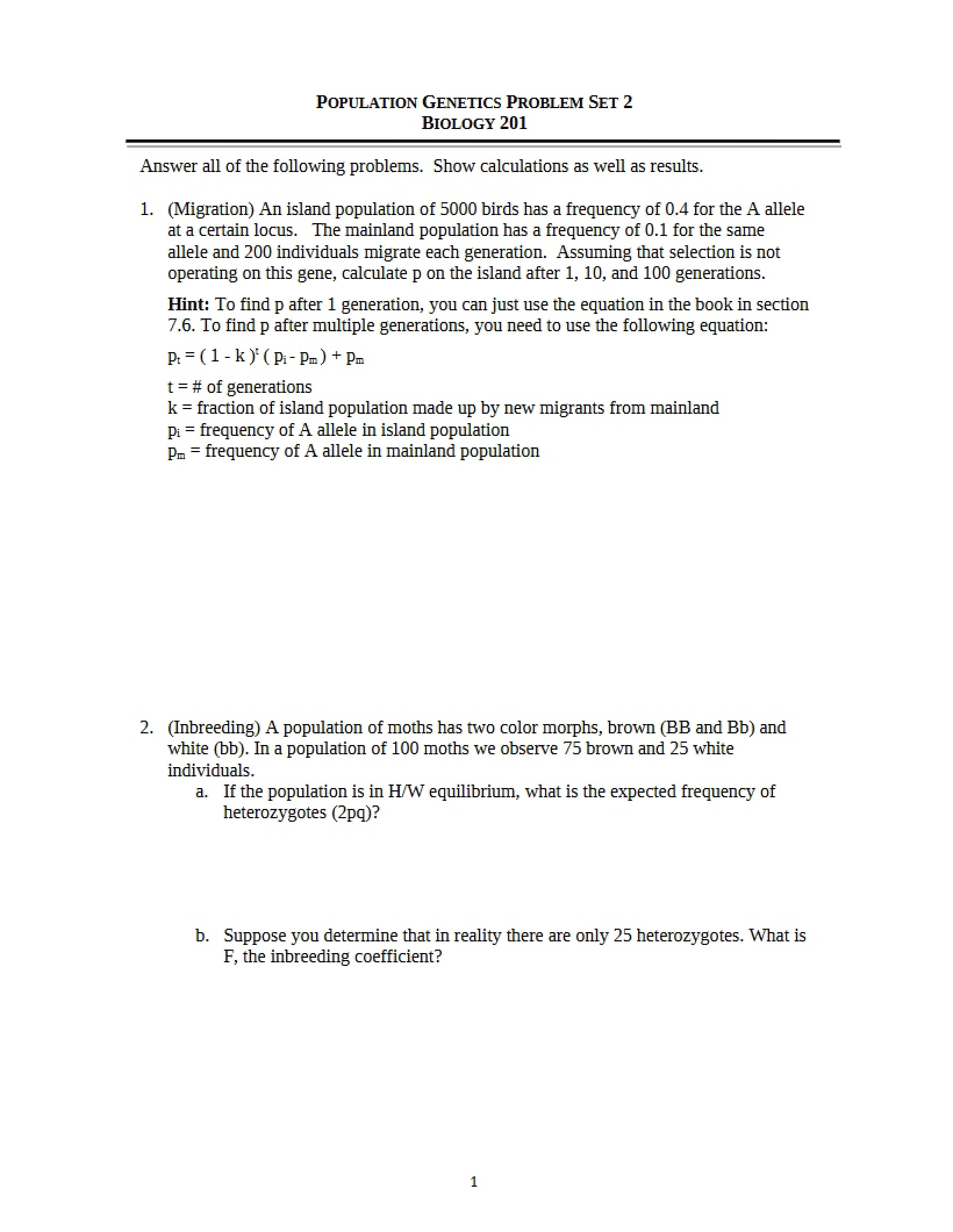 Second Problem Set Population Genetics