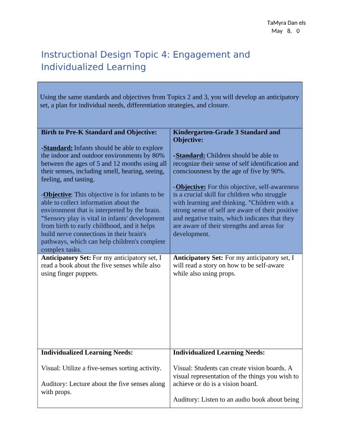 Topic 4 - Engagement and Individualized Learning in Instructional Design