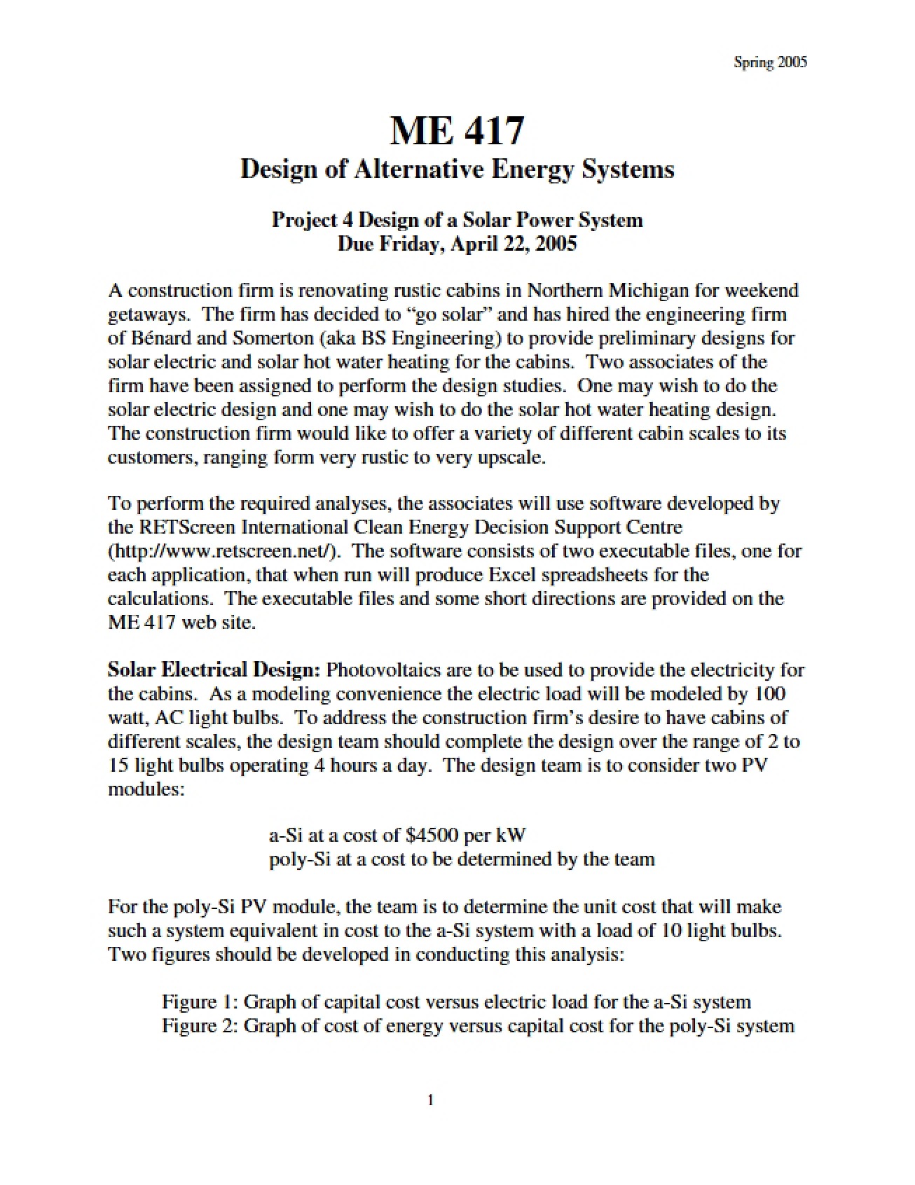 Design of Alternative Energy Systems (ME 417)
