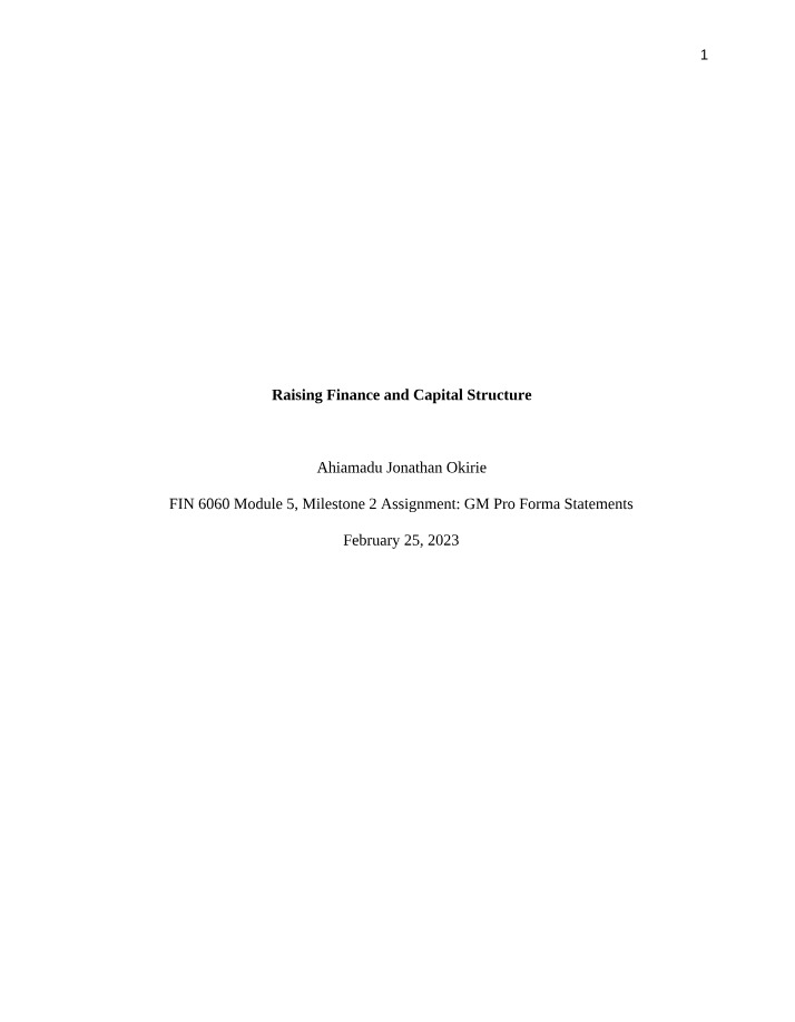 Pro Forma Financial Statements and Ratio Analysis for General Motors