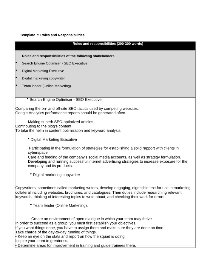 Digital Marketing and SEO Roles and Responsibilities