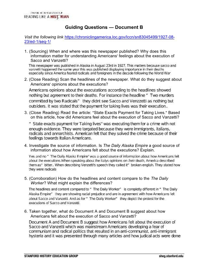 Document B - Guiding Questions