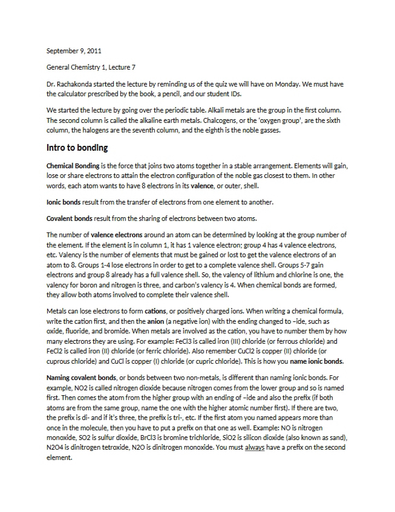 Lecture Seven General Chemistry I