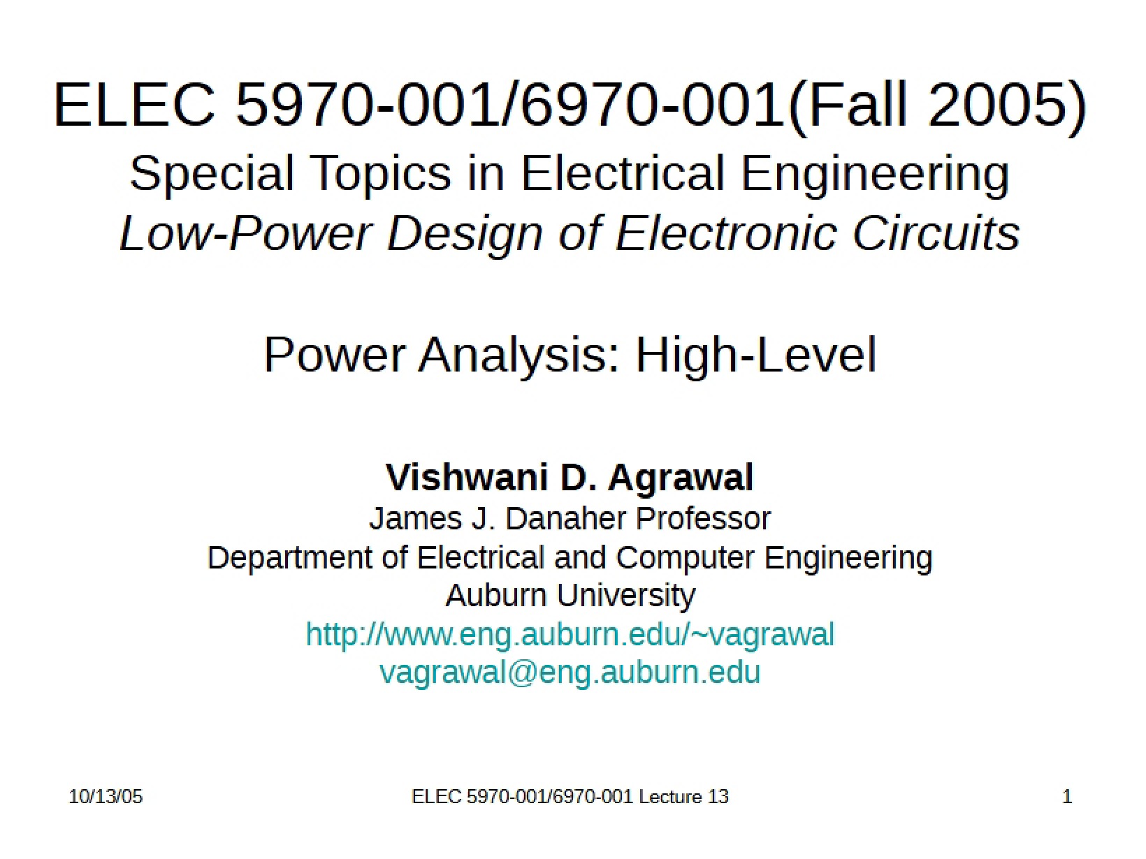 High-Level Approaches to Power Analysis
