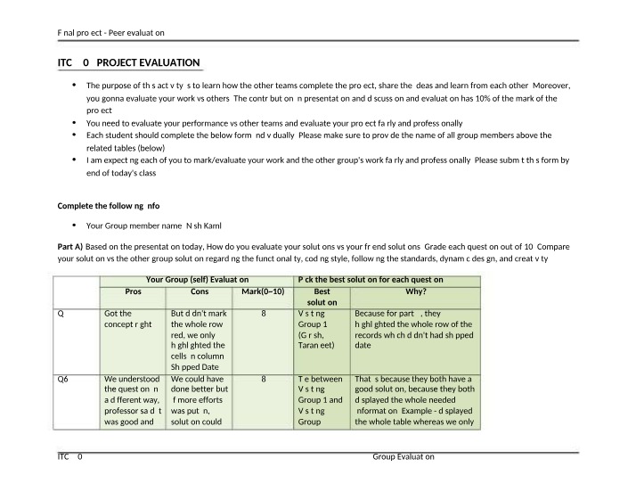 Final Project Peer Evaluation - Comparing Solutions