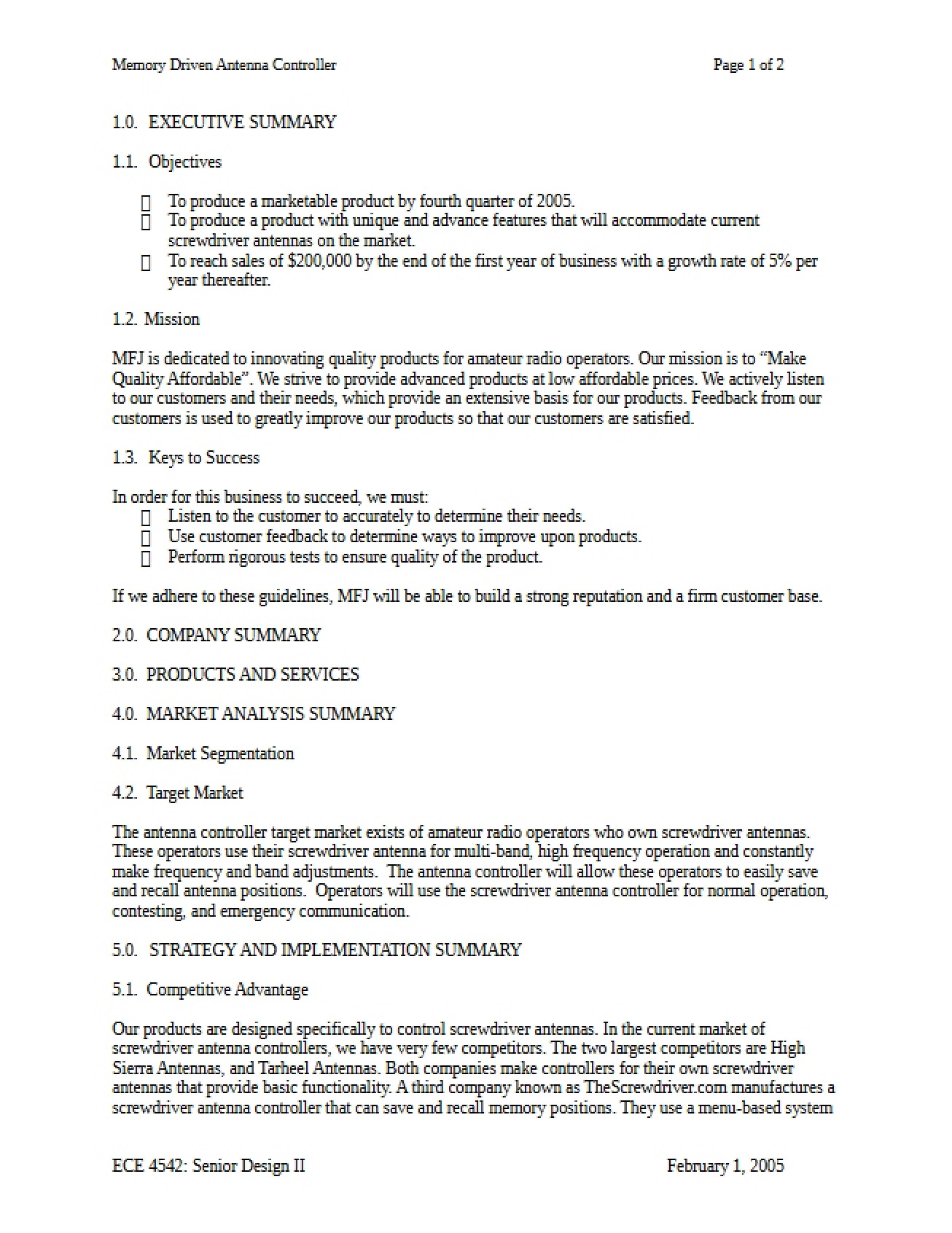 Summary of Executive Plan