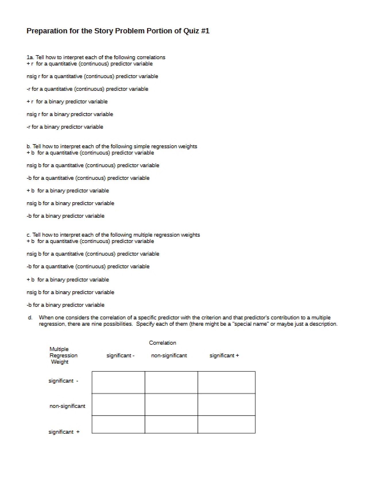 Quiz 1 Story Problem Prep
