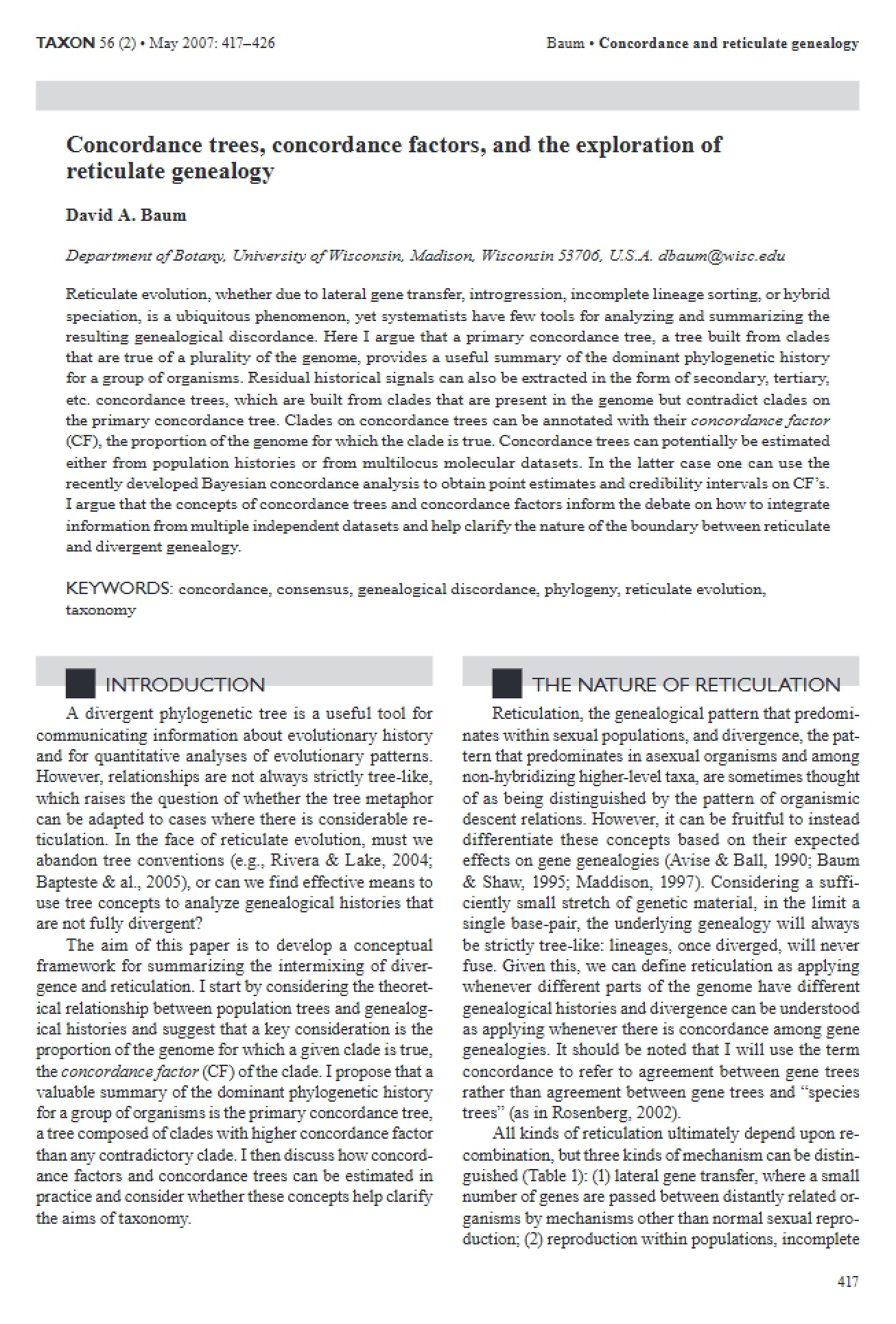 Reticulate Genealogy Concordance Trees and Factors