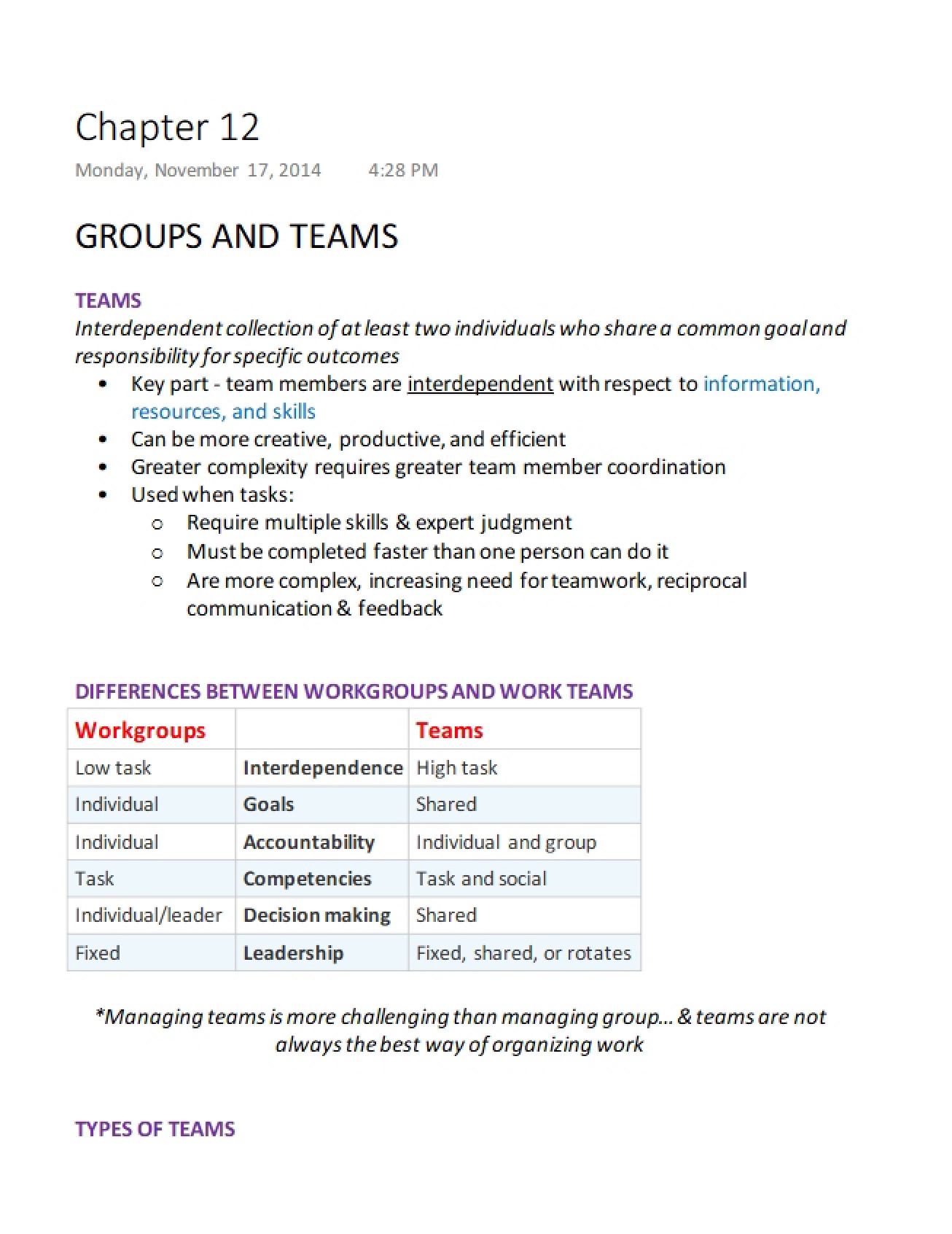 Dynamics of Groups and Teams