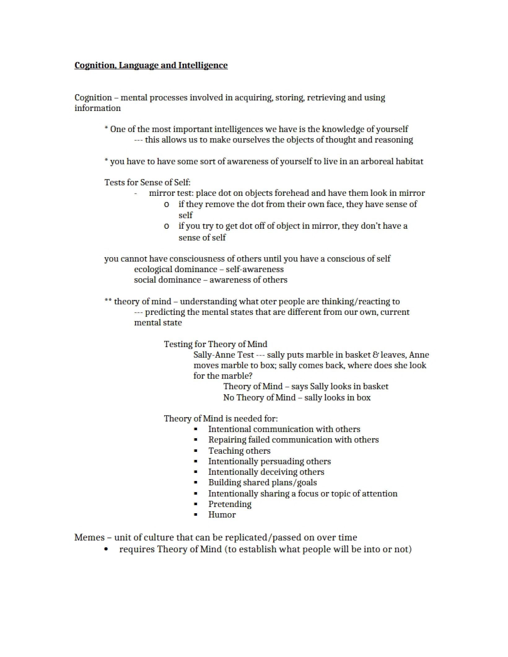 Intelligence, Language, and Cognition