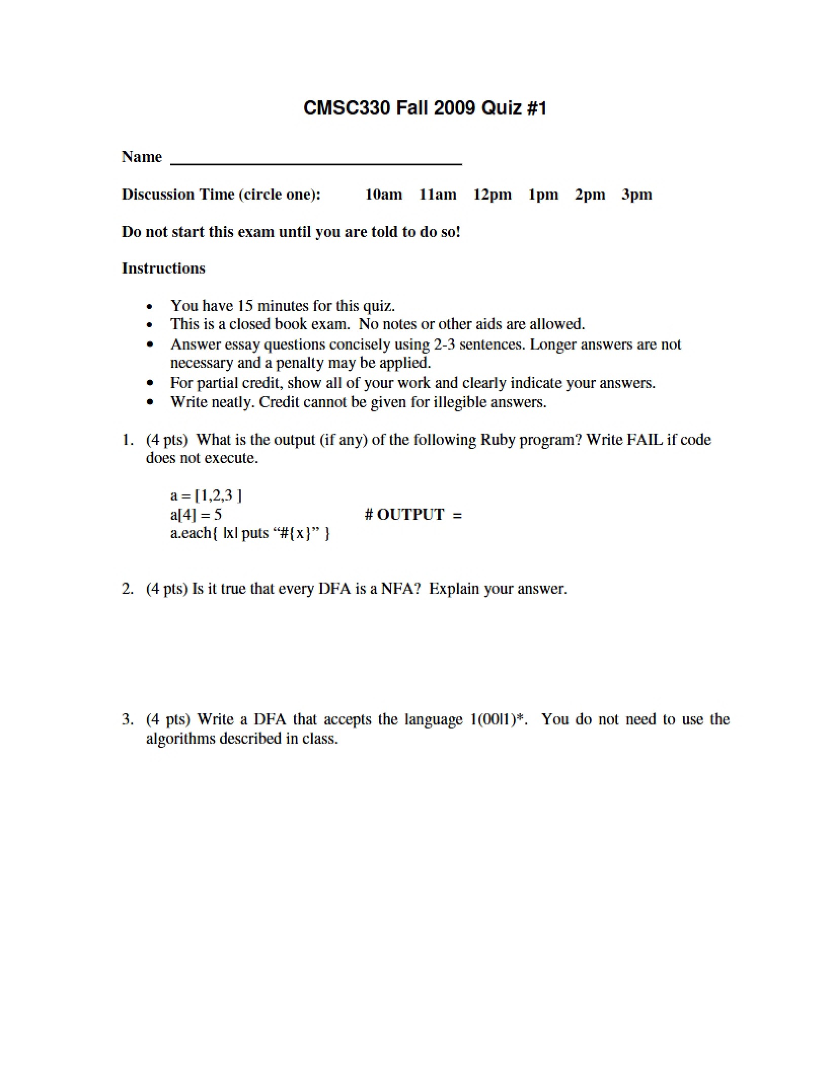 Quiz One