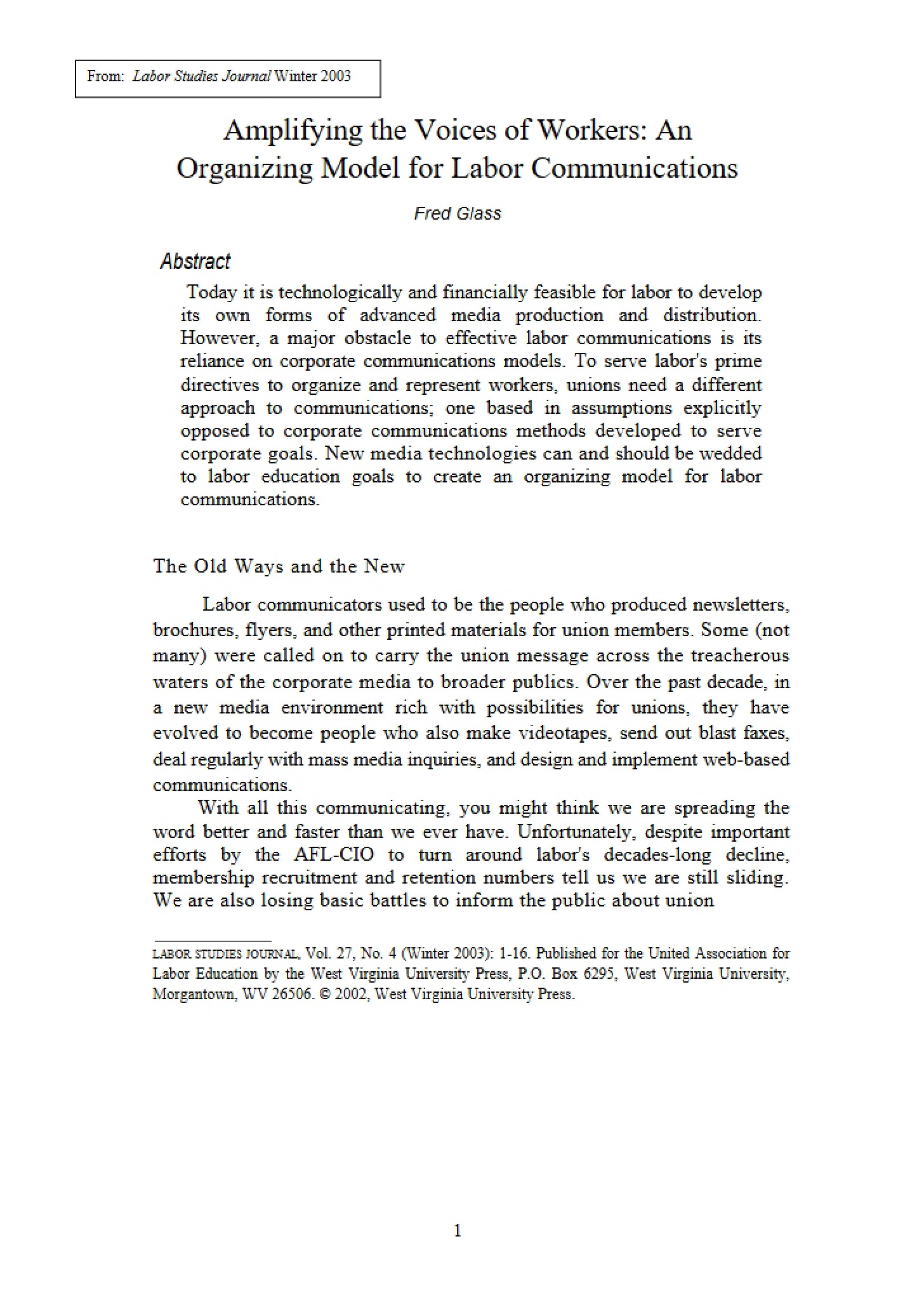 Organizing Model for Labor Communications Amplifying Worker Voices