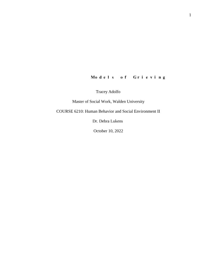 Models of Grieving Details