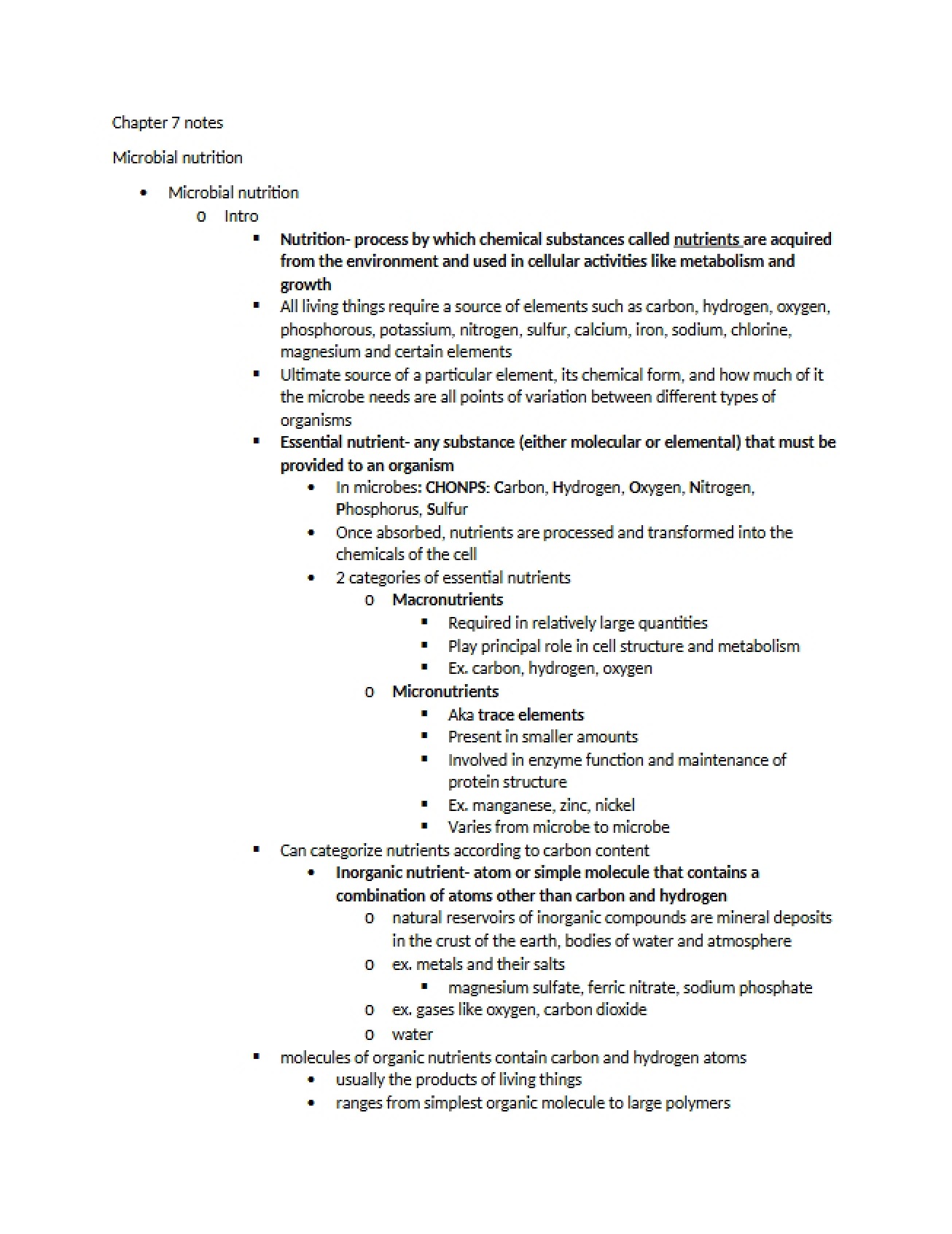 Nutrition for Microbes
