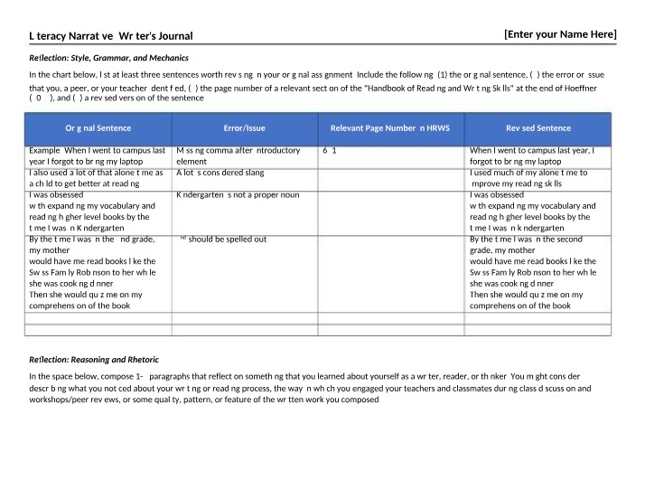 Writer's Journal - Literacy Narrative