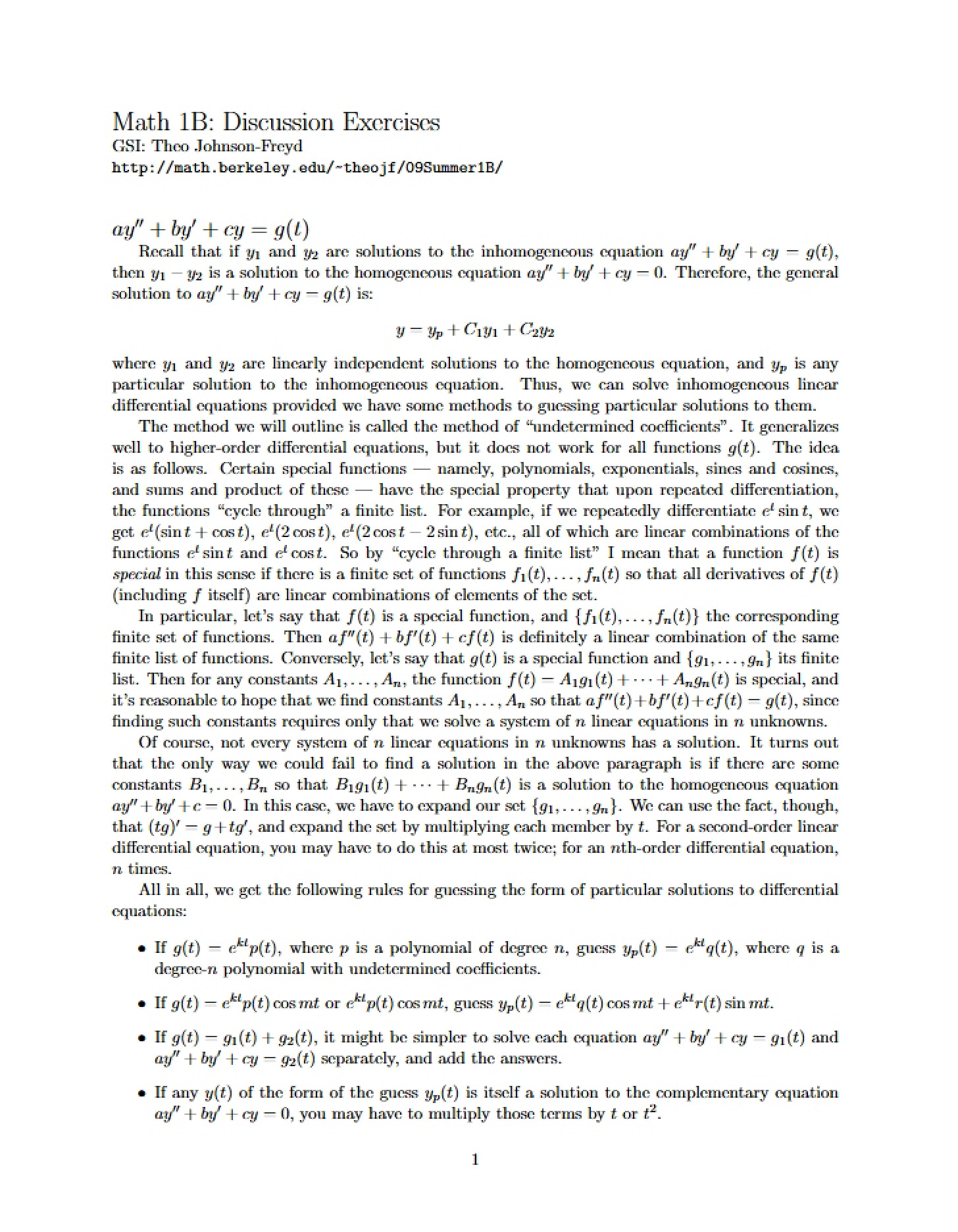 Exercises for Discussion (Math 1B) - MATH 1B