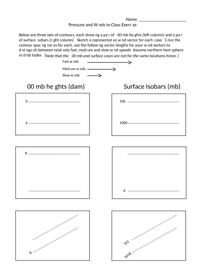 Exercise on Pressure and Winds