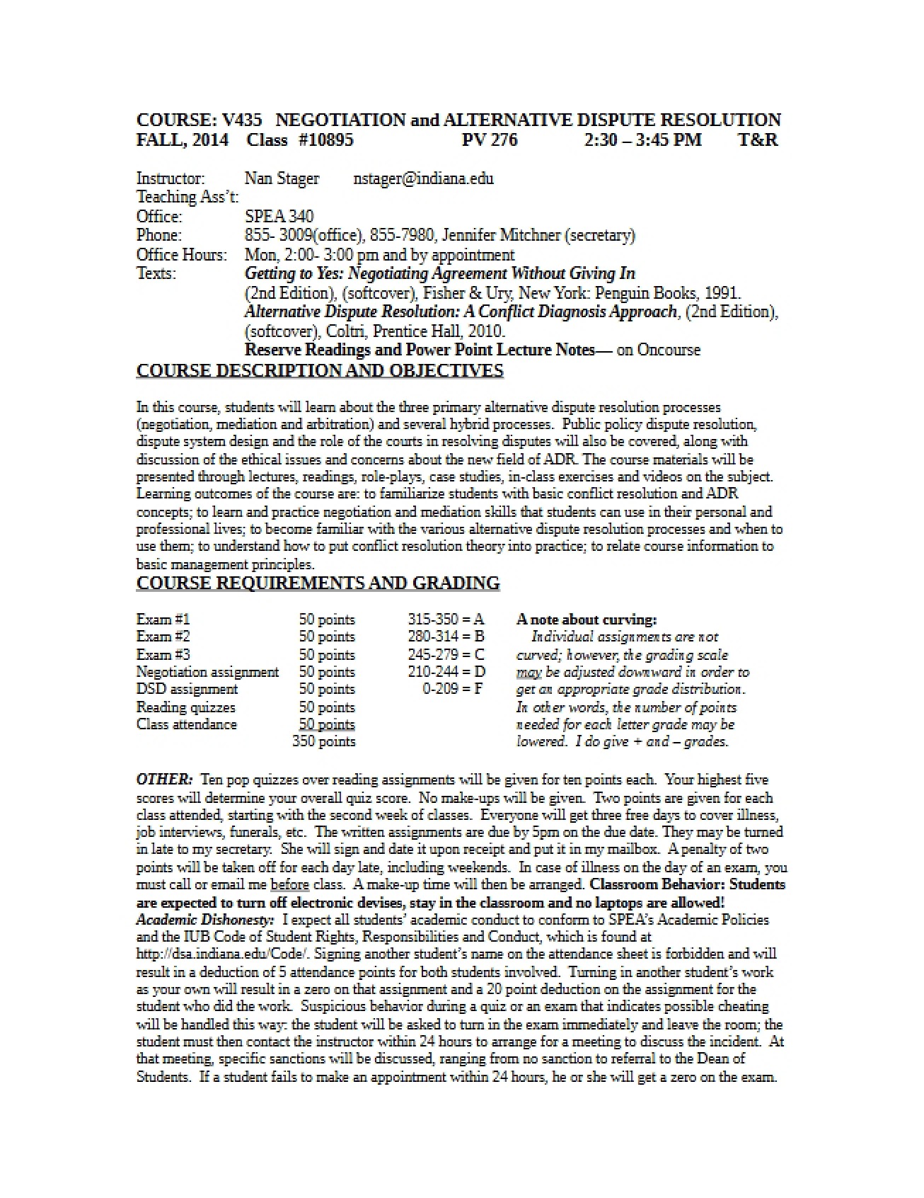 Course Overview and Schedule (Fall 2014)