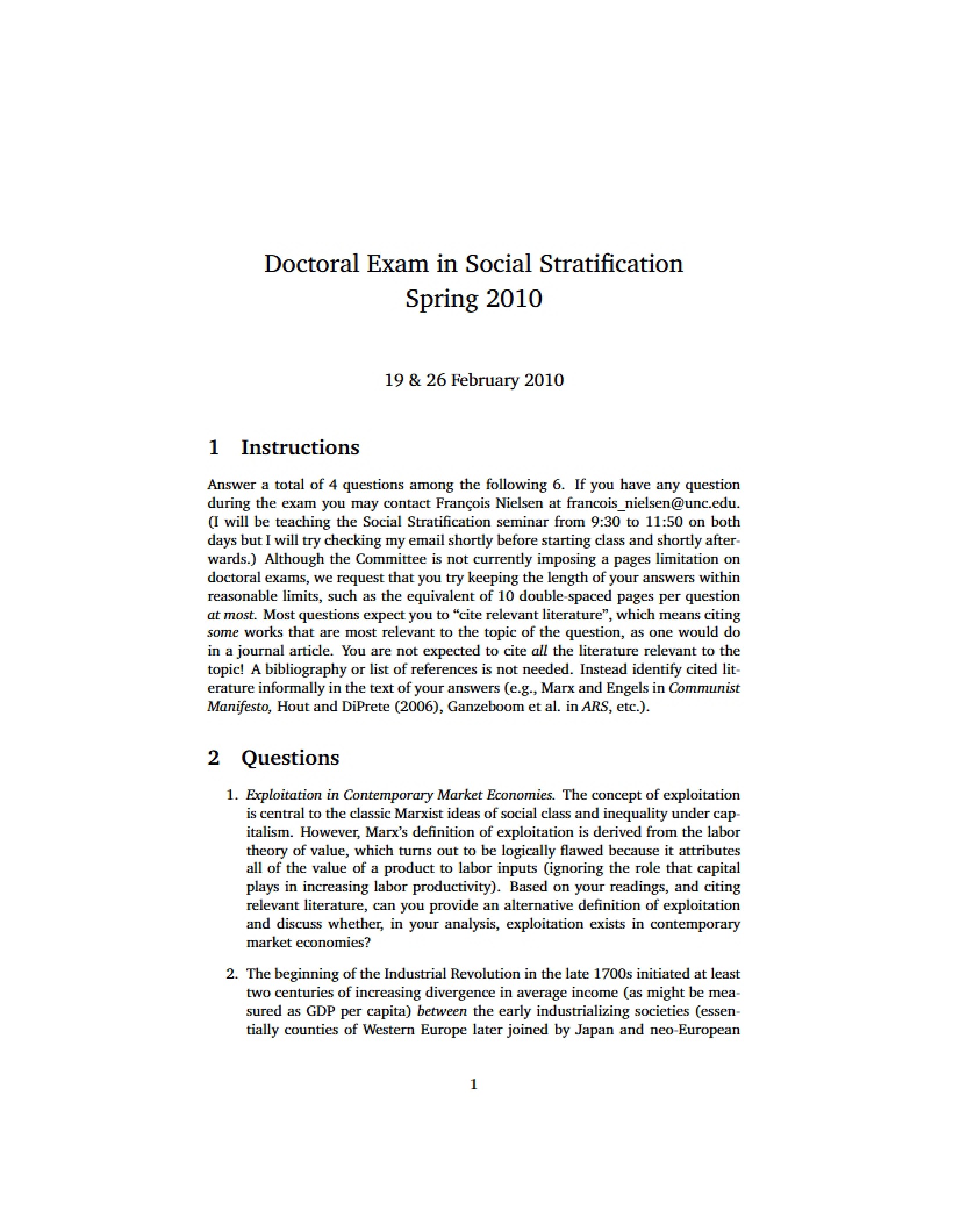 Doctoral Assessment in Social Stratification