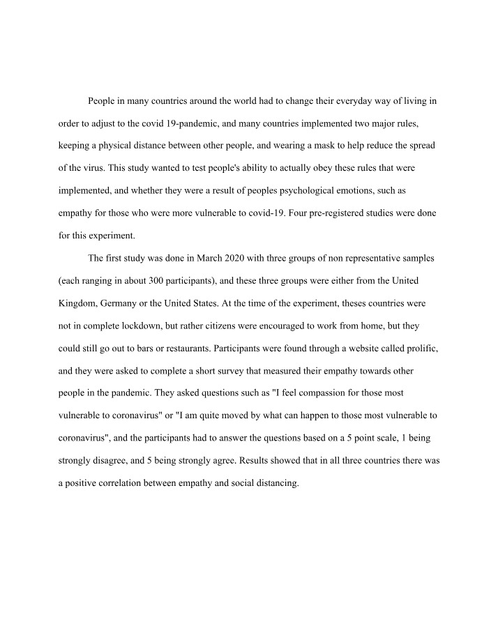 Study on Empathy and Adherence to Social Distancing