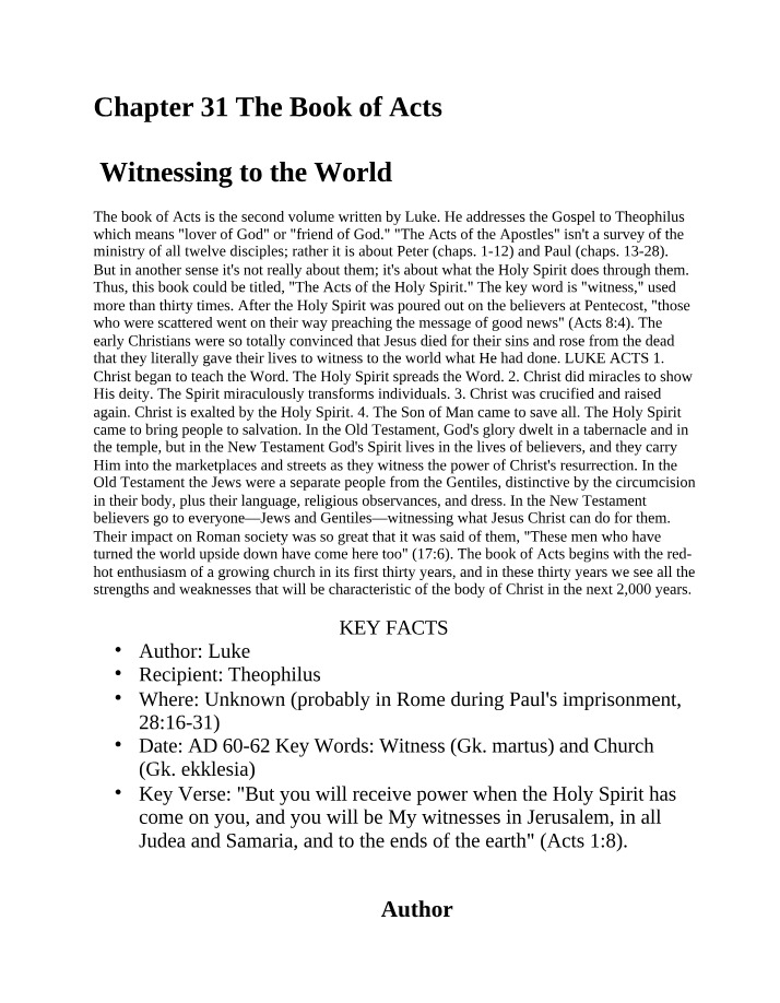 Witnessing to the World - The Acts of the Holy Spirit