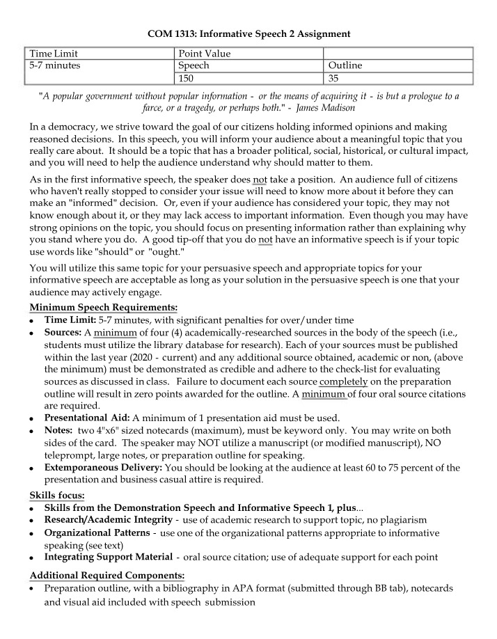 Assignment for Informative Speech 2