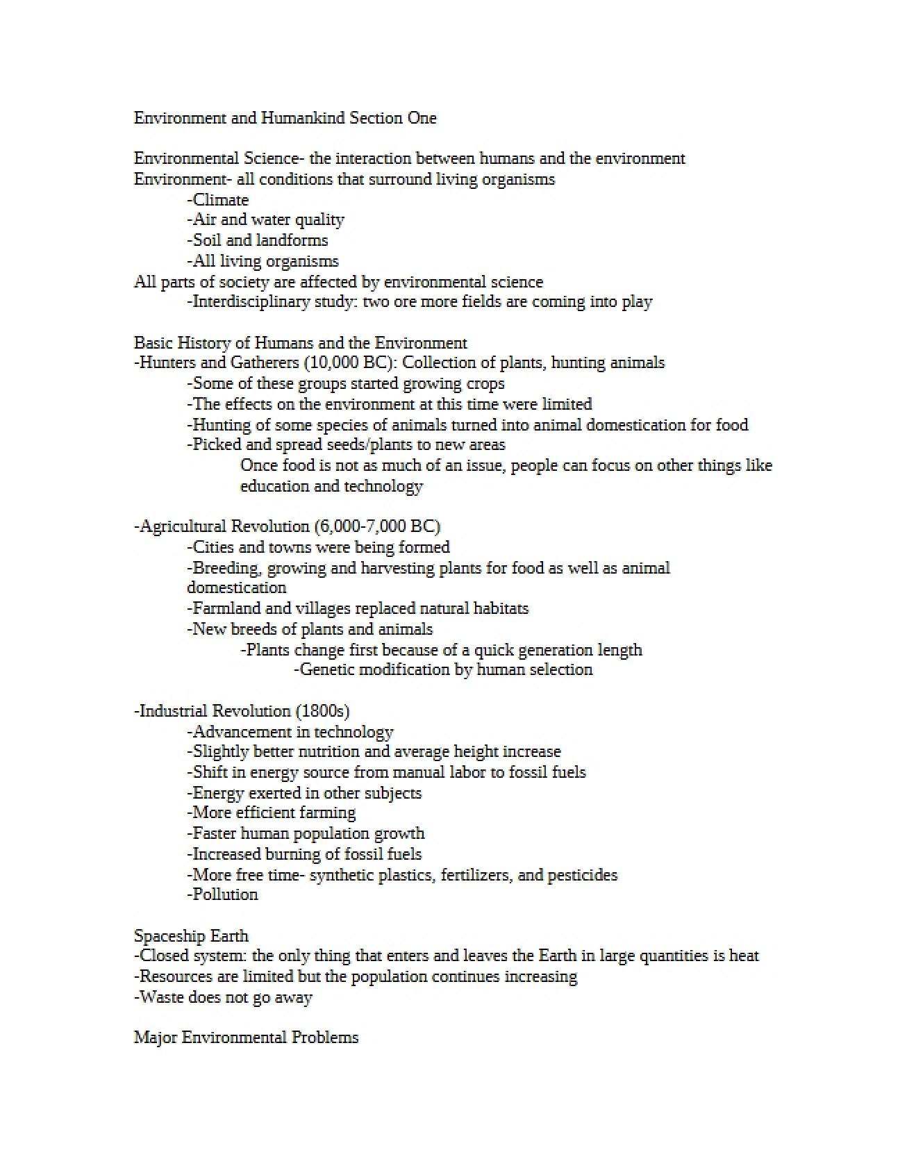 Section 1 Environment and Humankind