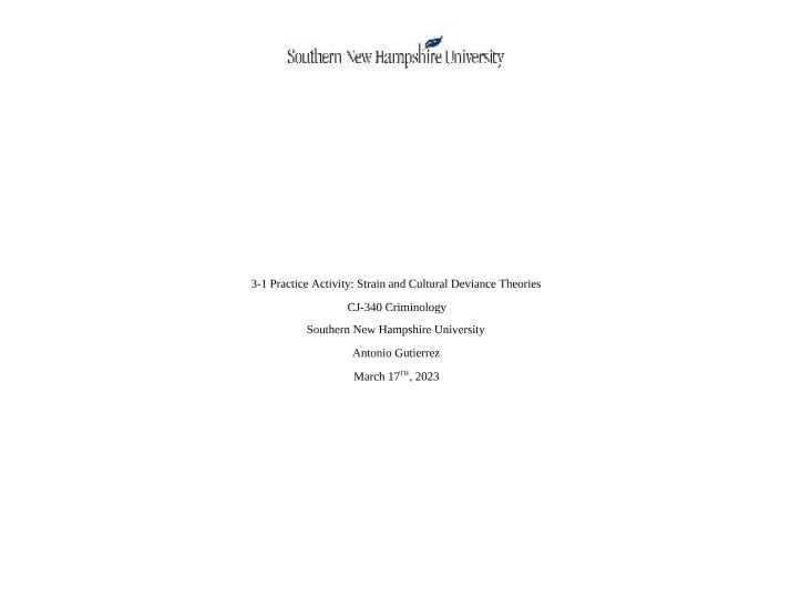 3-1 Practice Activity Strain and Cultural Deviance Theories Overview