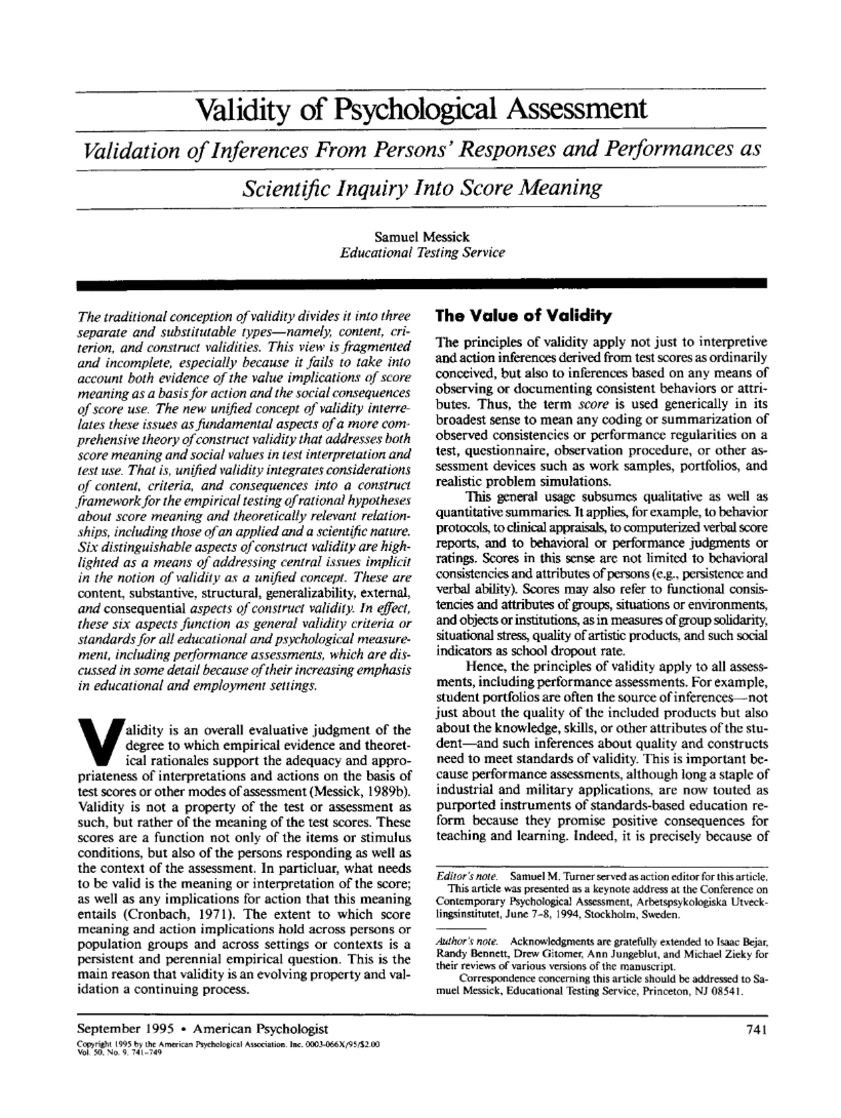Psychological Assessment Validity