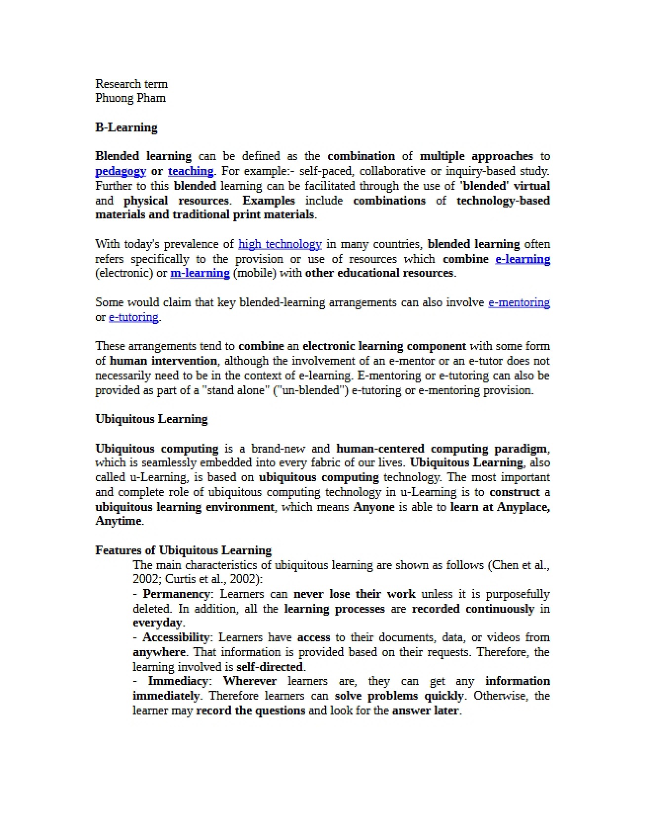 Term for a Research Project in an Engineering Education and Online Learning Course