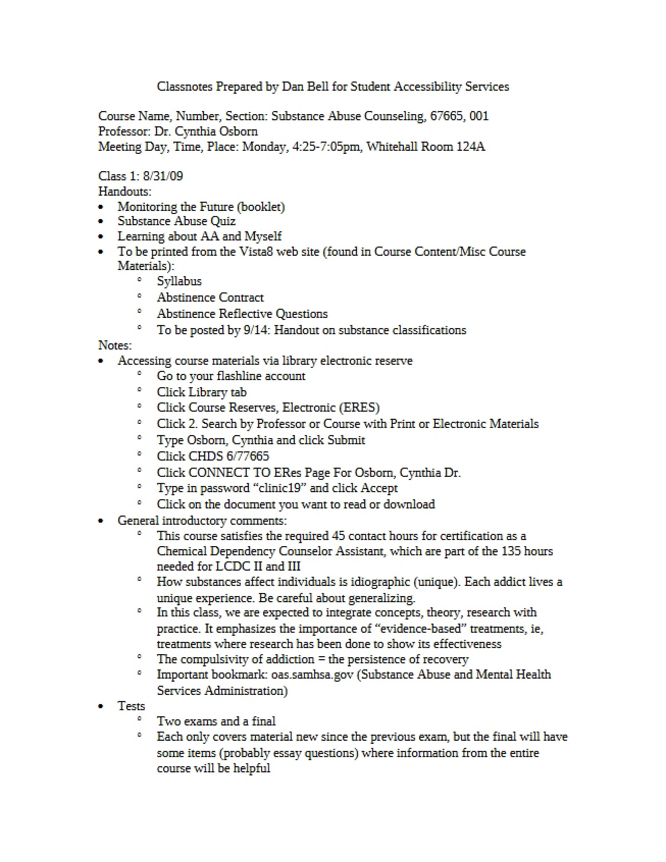 Addiction Counseling Lecture Notes